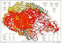 Teleki Pál miniszterelnök, földrajztudós híres "vörös térkép"-e, Magyarország 1910-es népességének nemzetiségek szerinti eloszlásáról. A világ egyik első olyan térképe, amelyen a népesség nemzetiségek szerinti eloszlását a népsűrűség figyelembevételével ábrázolták.